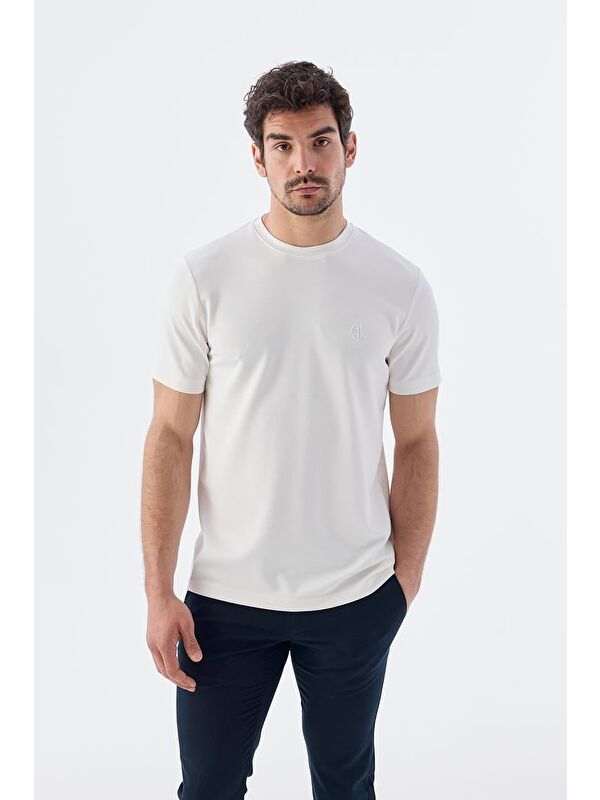 JAKAMEN Beyaz Slim Fit Bisiklet Yaka T-Shirt
