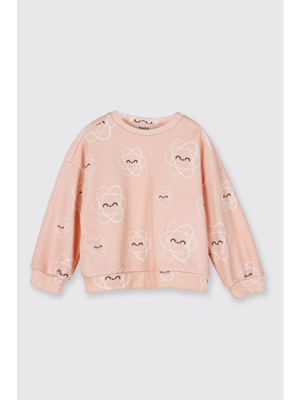 Panço Kız Çocuk Desenli Sweatshirt Petrol