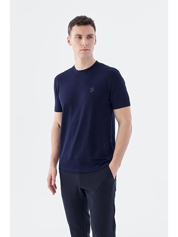 JAKAMEN Lacivert Slim Fit Bisiklet Yaka T-Shirt