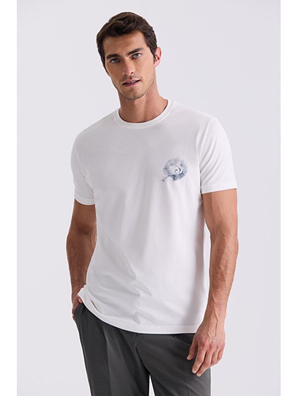 JAKAMEN Ekru Slim Fit Bisiklet Yaka T-Shirt