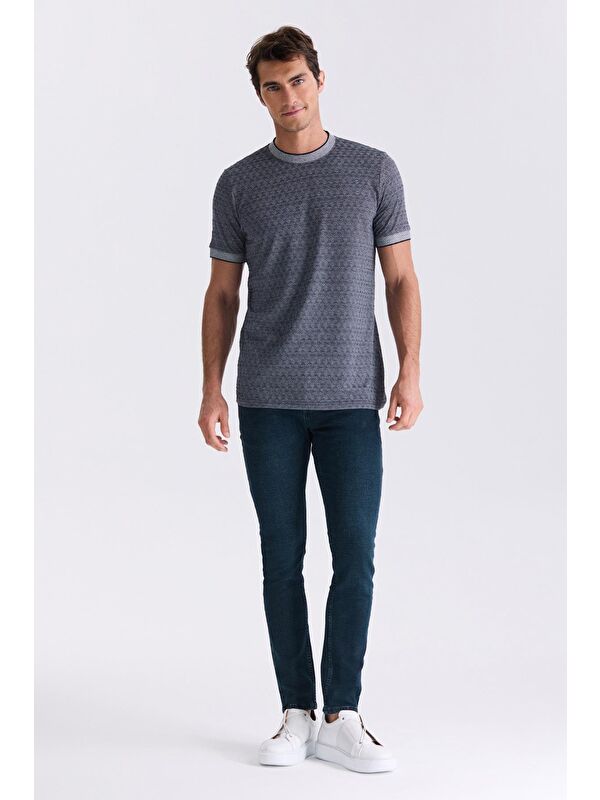 JAKAMEN Lacivert Slim Fit Bisiklet Yaka T-Shirt