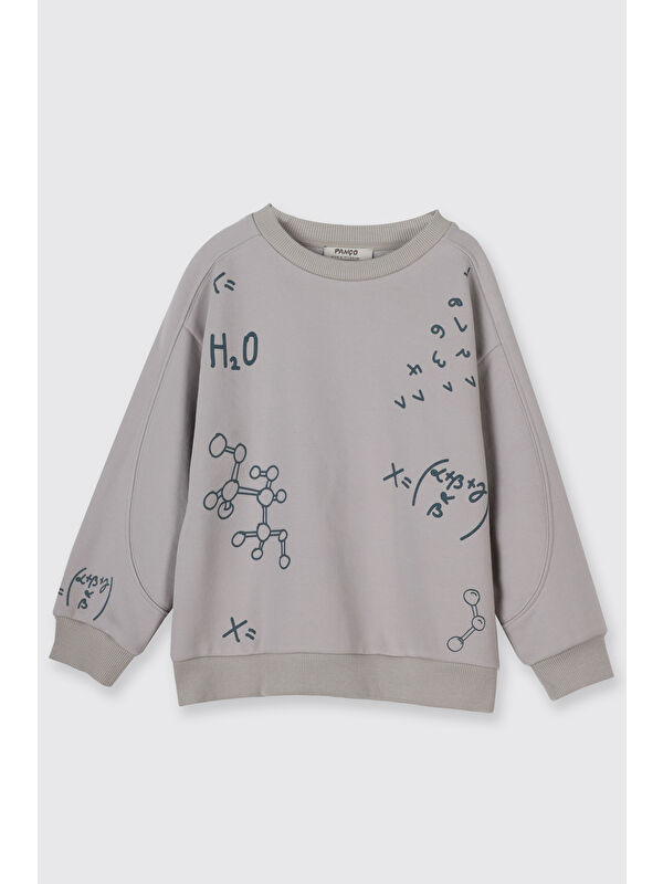 Panço Erkek Çocuk Baskı Detaylı Sweatshirt Petrol