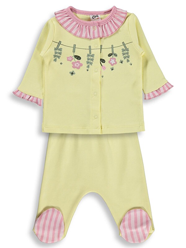 Civil Baby Fırfırlı Patikli 1-9 Ay Pijama Takımı - Sarı