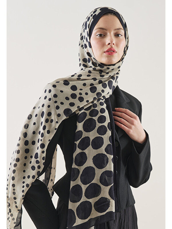 Fresh Scarfs Siyah Polka Dots Desen Rami Şal