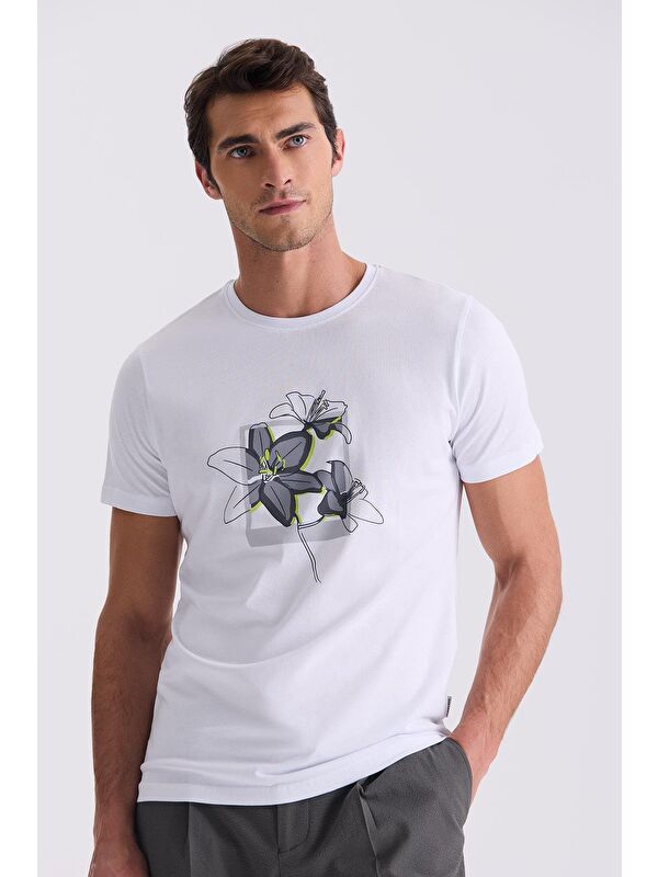 JAKAMEN Beyaz Slim Fit Bisiklet Yaka T-Shirt