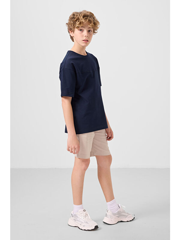 Tommylife Lacivert-Taş Pamuklu Oversize Fit Dokuma Hafif Esnek Chino Erkek Çocuk Şort Takım - 11279