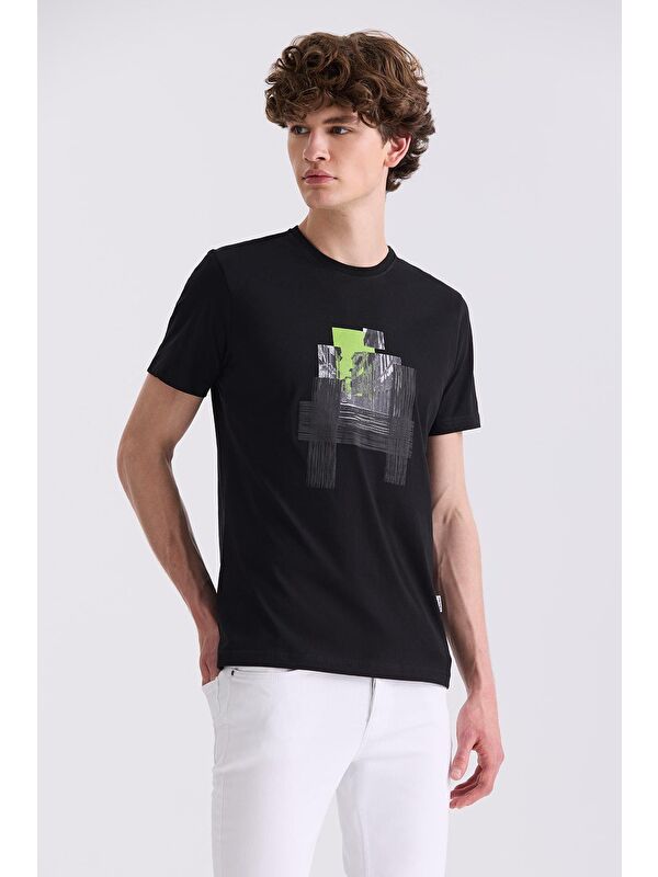 JAKAMEN Siyah Slim Fit Bisiklet Yaka T-Shirt