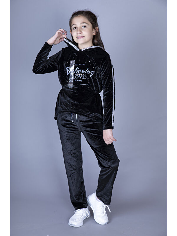 Toontoykids Kız Çocuk Kapüşonlu Kadife Takım