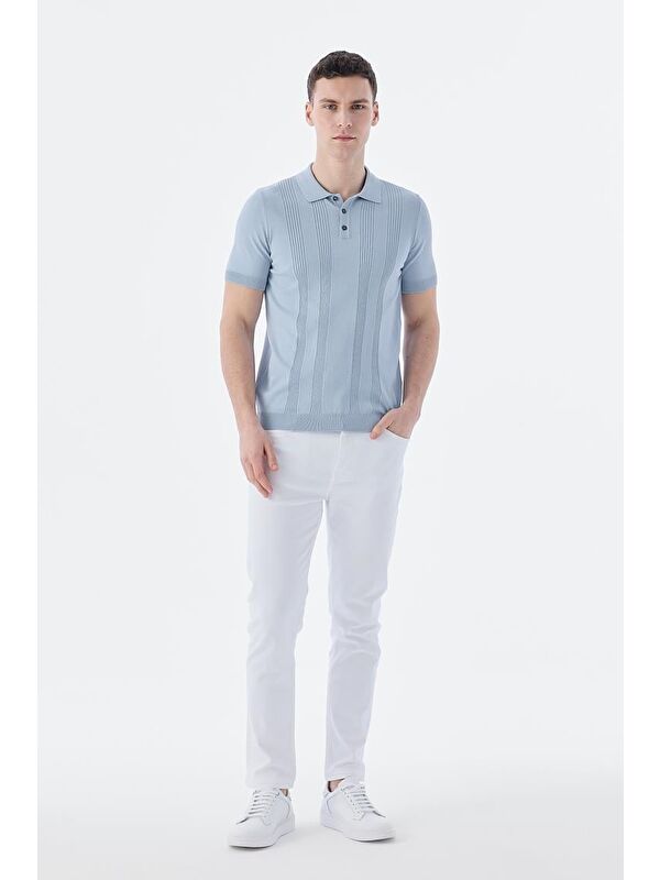 JAKAMEN Mavi Slim Fit Desenli Polo Yaka T-Shirt