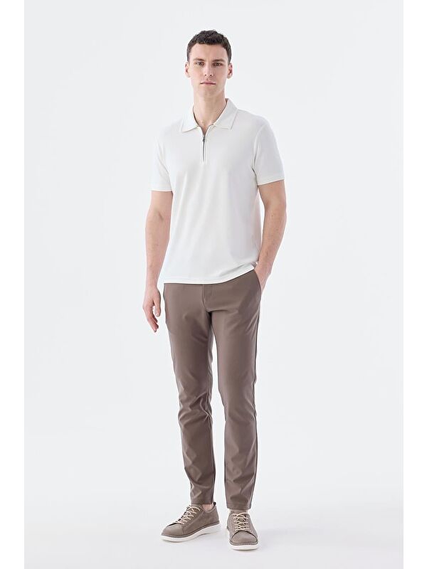 JAKAMEN Beyaz Slim Fit Apaş Yaka T-Shirt
