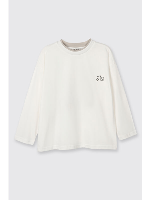 Panço Erkek Çocuk Baskılı Uzun Kollu T-Shirt Ekru