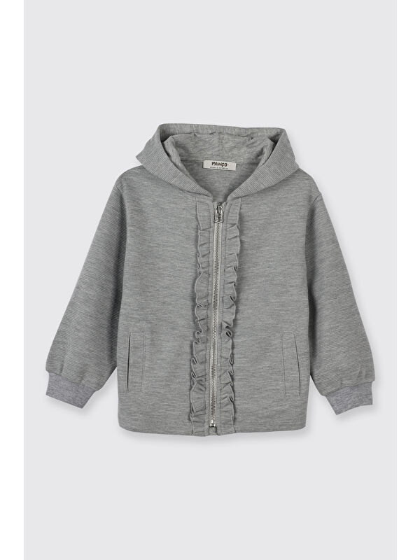 Panço Kız Çocuk Fermuarlı Sweatshirt Gri-Melanj