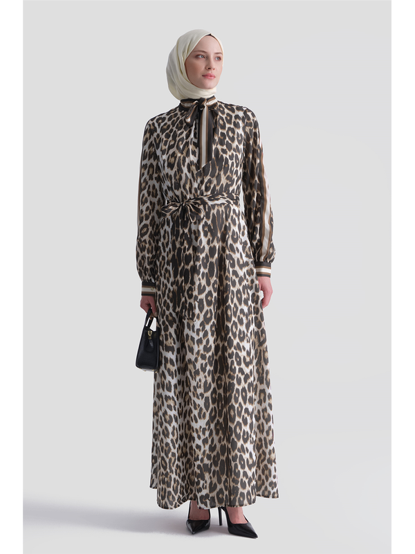 ARMİNE Leopar Desenli Elbise Kahve