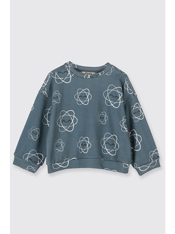 Panço Kız Çocuk Desenli Sweatshirt Petrol