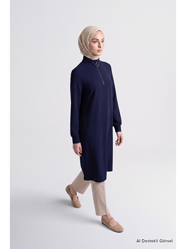 ARMİNE Fermuar Detaylı Basic Tunik Lacivert
