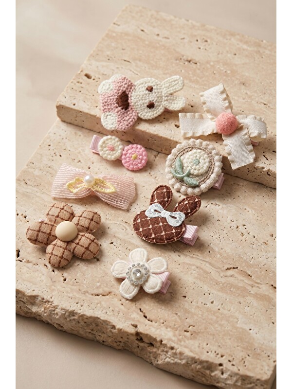 Katia And Bony Tavşan Ve Çiçek Figürlü 8'Li Tutturma Toka Seti