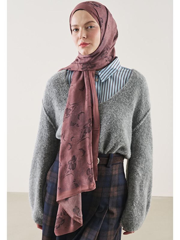Fresh Scarfs Gülkurusu Flower Shadow Desen Rami Şal