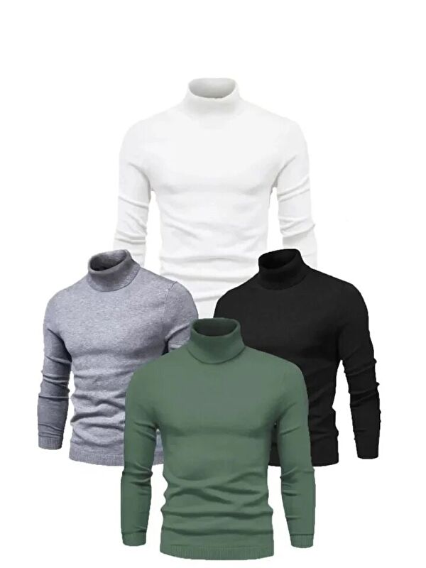 Jane's 4 Adet Unisex Kaşkorse Boğazlı Full Elastanlı Fitilli Body Kazak