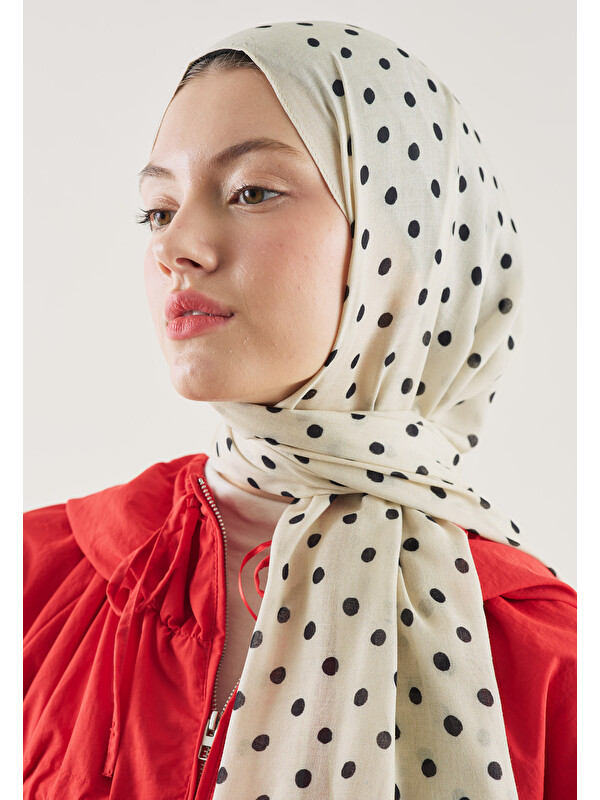 Fresh Scarfs Bej Small Polka Dots Desen Rami Şal