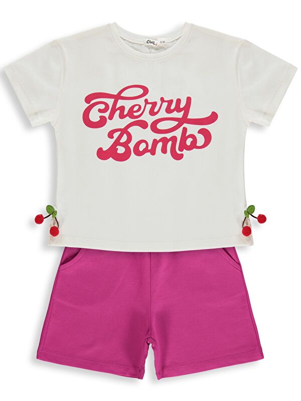 Civil Girls Cherry Bomb Baskılı 2-5 Yaş Takım - Ekru
