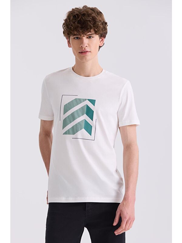 JAKAMEN Ekru Slim Fit Bisiklet Yaka T-Shirt