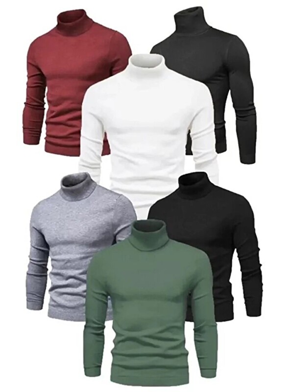 Jane's 6 Adet Unisex Kaşkorse Boğazlı Full Elastanlı Fitilli Body Kazak