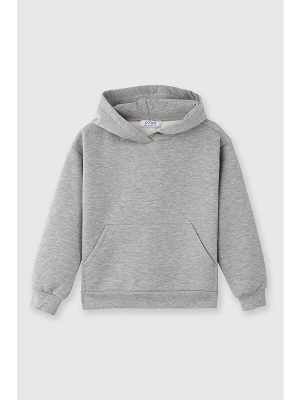 Panço Kız Çocuk Simli Kapüşonlu Sweatshirt Gri