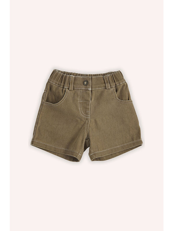 Panço Kız Bebek Beli Lastikli Camel Jean Şort
