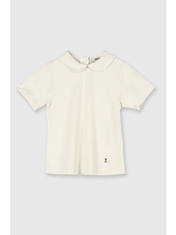 Panço Kız Çocuk Kısa Kollu T-Shirt Ekru