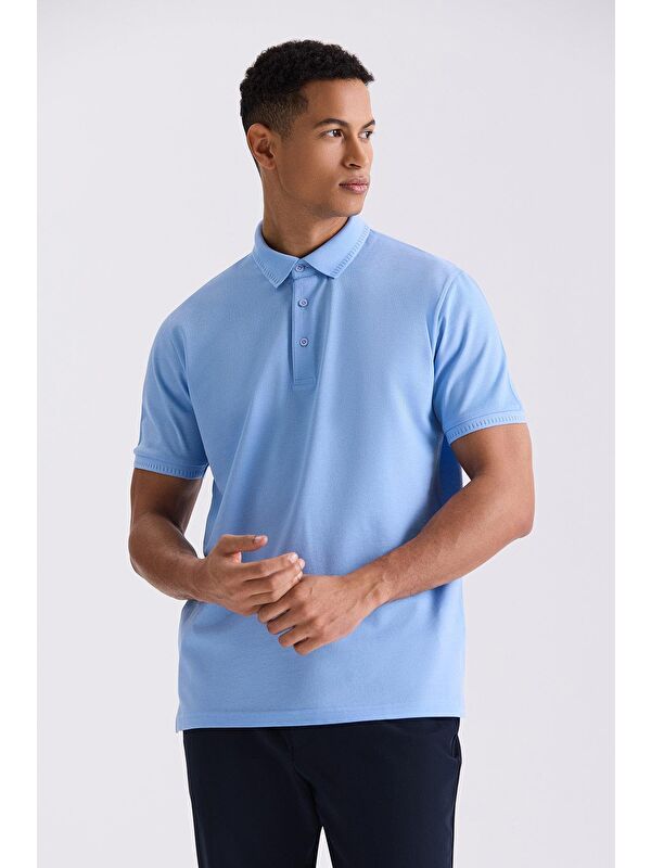 JAKAMEN Mavi Slim Fit %100 Pamuk Merserize Polo Yaka T-Shirt