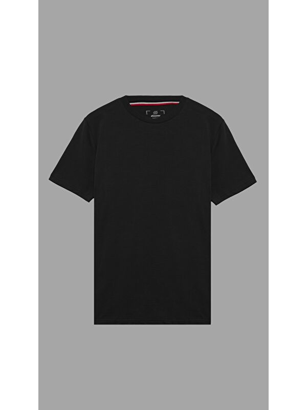 Shooter Sportswear Siyah Erkek Basic Tişört Pamuklu Regular Fit Bisiklet Yaka Günlük Düz T-Shirt