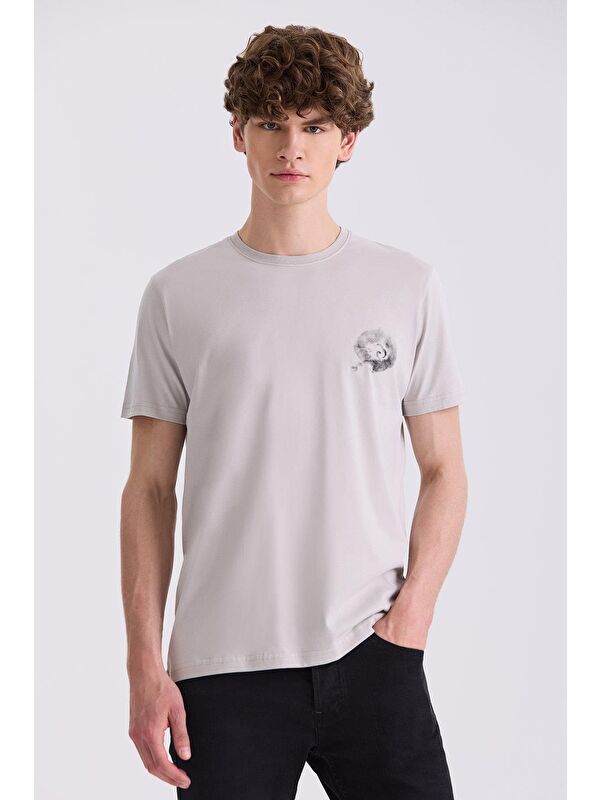 JAKAMEN Gri Slim Fit Bisiklet Yaka T-Shirt