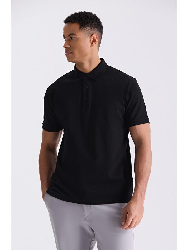 JAKAMEN Siyah Slim Fit %100 Pamuk Merserize Polo Yaka T-Shirt