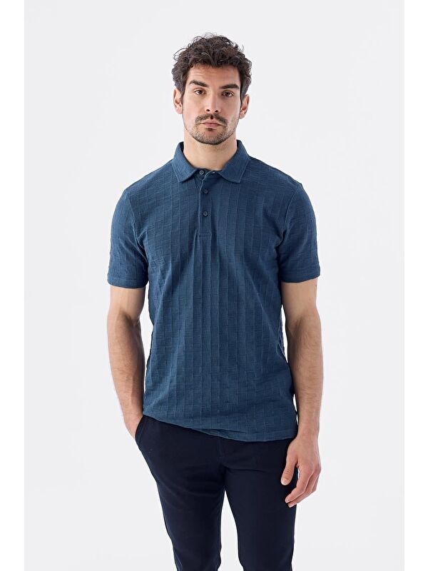JAKAMEN Lacivert Slim Fit %100 Pamuk Polo Yaka T-Shirt