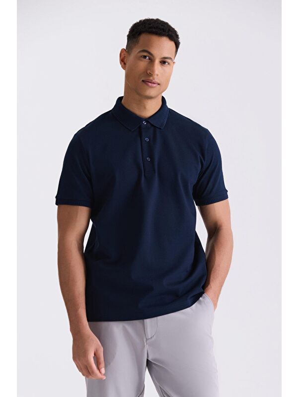 JAKAMEN Lacivert Slim Fit %100 Pamuk Merserize Polo Yaka T-Shirt