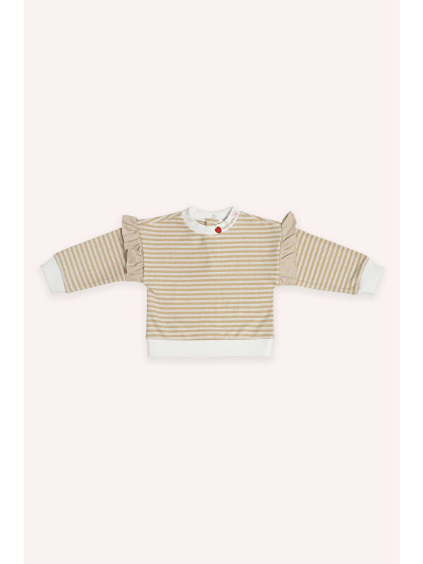 Panço Kız Bebek Çizgi Desenli Bej Sweatshirt