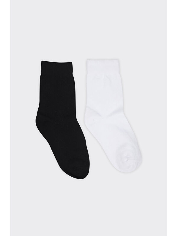Panço Unisex Çocuk 2'li Basic Siyah-Beyaz Soket Çorap