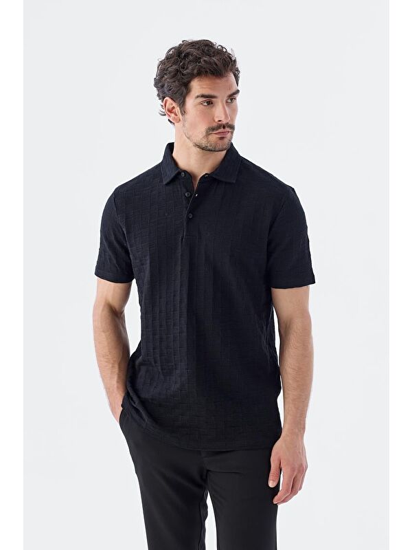 JAKAMEN Siyah Slim Fit %100 Pamuk Polo Yaka T-Shirt