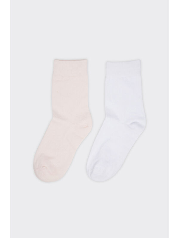 Panço Unisex Çocuk 2'li Basic Pembe-Beyaz Soket Çorap