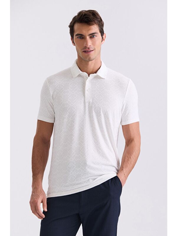 JAKAMEN Ekru Slim Fit Desenli Polo Yaka T-Shirt