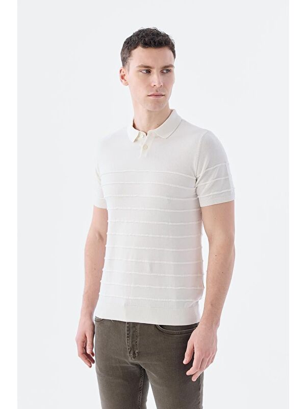 JAKAMEN Ekru Slim Fit Düğmeli Polo Yaka T-Shirt