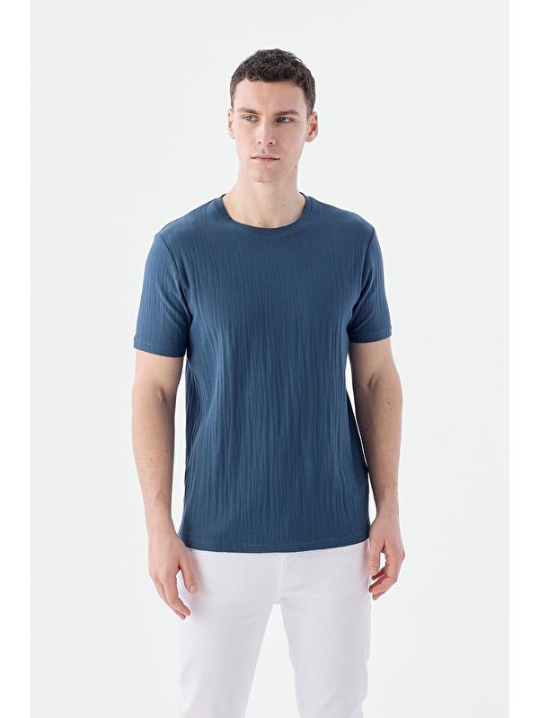JAKAMEN Lacivert Slim Fit Bisiklet Yaka T-Shirt