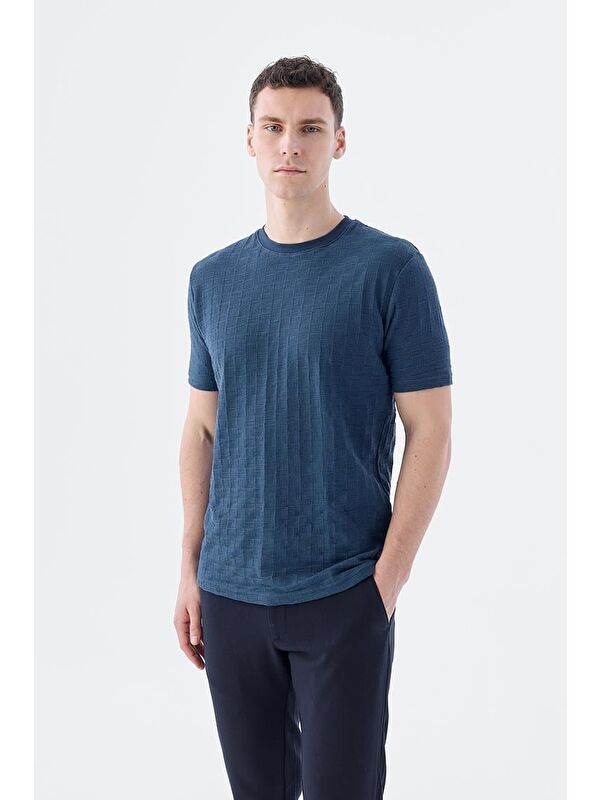 JAKAMEN Lacivert Slim Fit Triko Bisiklet Yaka T-Shirt