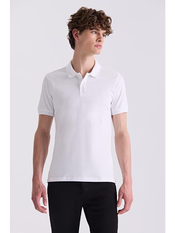 JAKAMEN Beyaz Slim Fit Polo Yaka T-Shirt