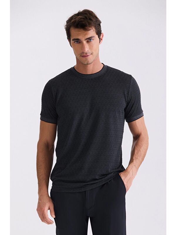 JAKAMEN Siyah Slim Fit Bisiklet Yaka T-Shirt