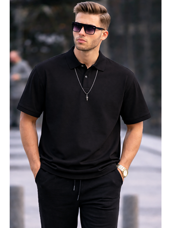 COMBINE Erkek Basic Relax Siyah Polo Yaka Tişört
