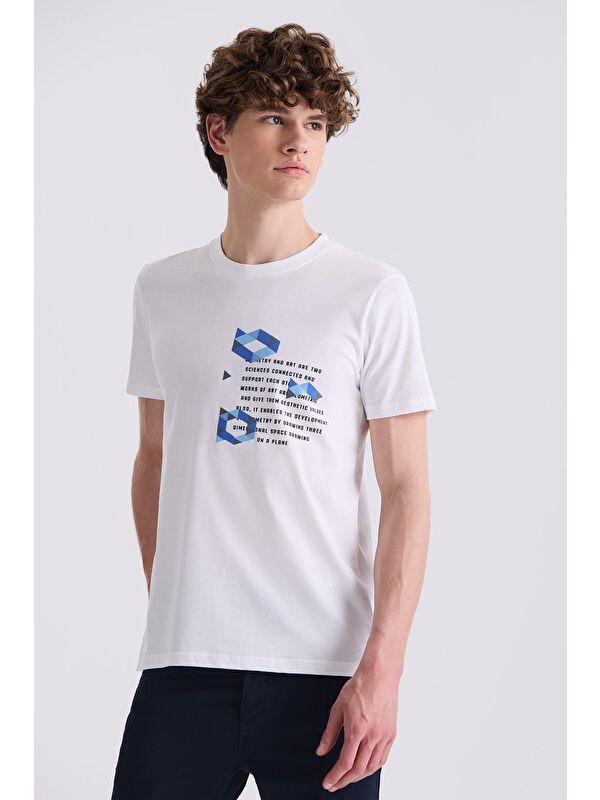 JAKAMEN Beyaz Slim Fit Bisiklet Yaka T-Shirt