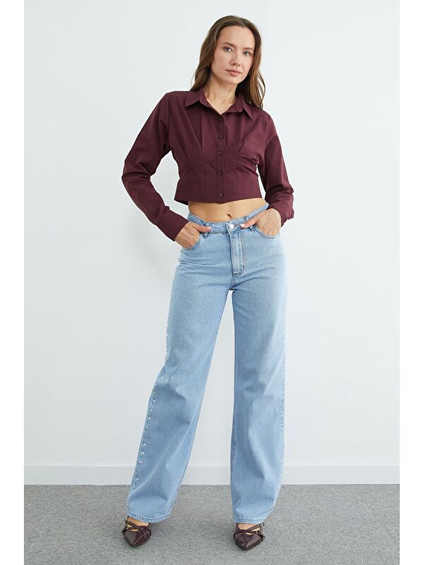 Fullamoda Yüksek Bel Perçin Detaylı Jean