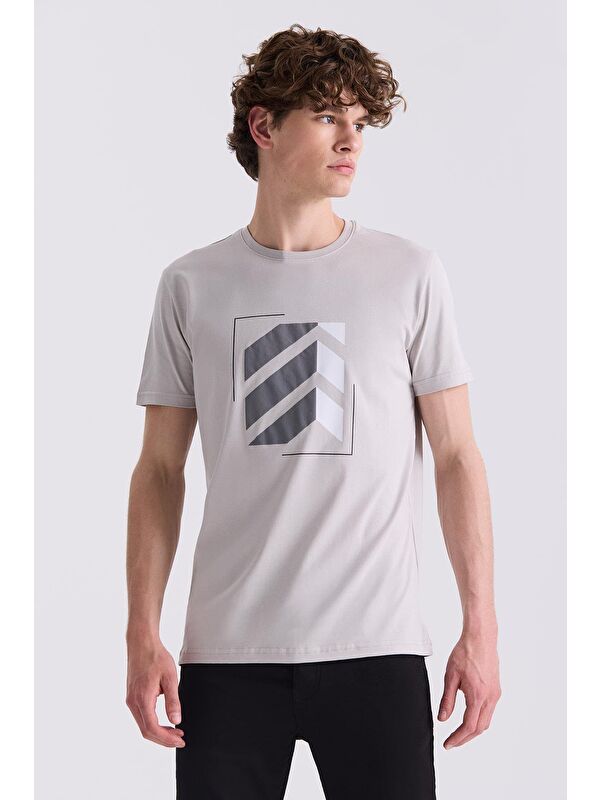 JAKAMEN Gri Slim Fit Bisiklet Yaka T-Shirt