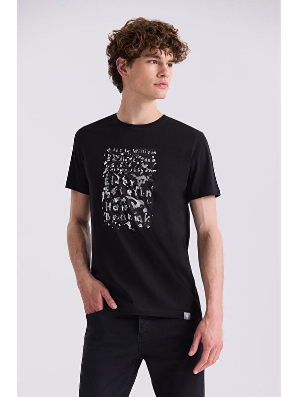JAKAMEN Siyah Slim Fit Triko Bisiklet Yaka T-Shirt
